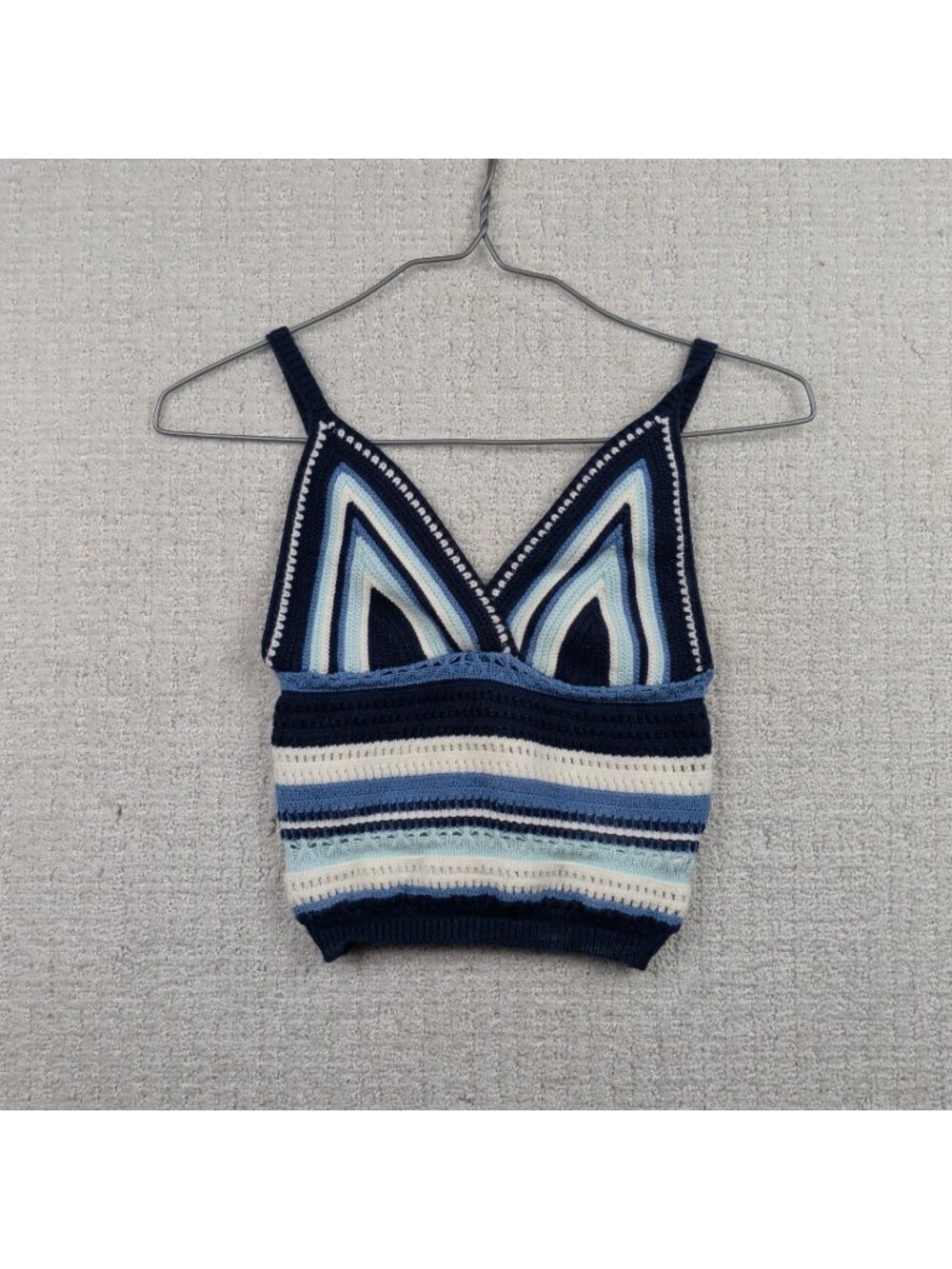 Y2K Blue Crochet Halter Bralette Top Boho Festival Beach Surfer Girl Skate Sz S